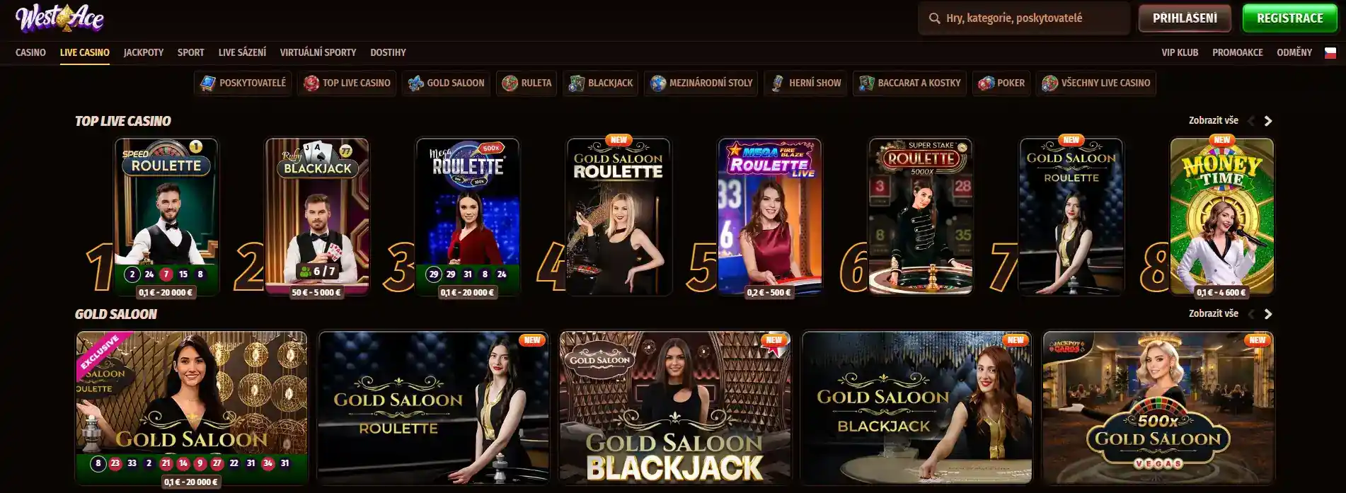 Live casino Westace s ruletou, blackjackem, baccaratem, pokerem a game shows